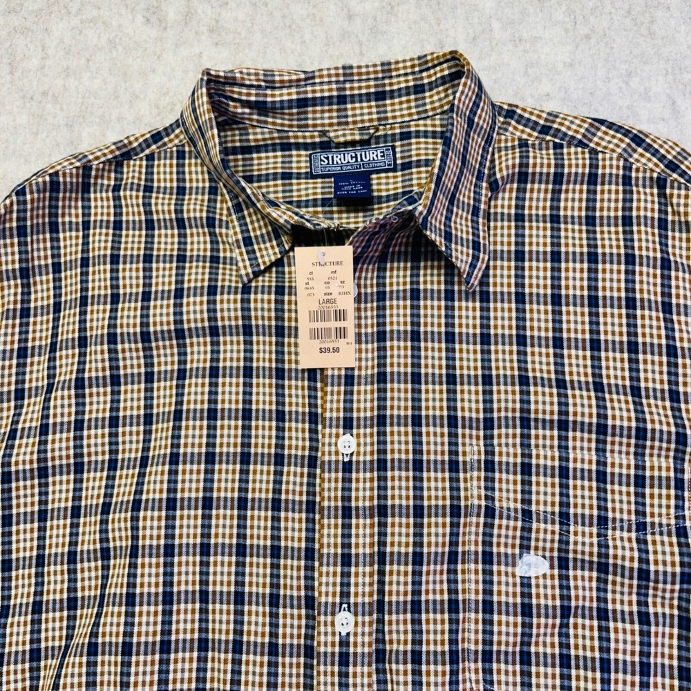 NWT STRUCTURE Mens Plaid Long Sleeve Button Down 90s Shirt Size L 100 Cotton - Picture 3 of 9